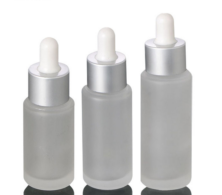 Ze Light 20ml Frosted Glass Flat Shoulder Dropper With Aluminum Cap Essence Oil Serum Bottle