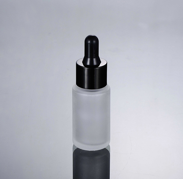 Ze Light Stock Product 20ml Frosted Glass Flat Shoulder With black Cap Essence Oil Serum Dropper Bottle