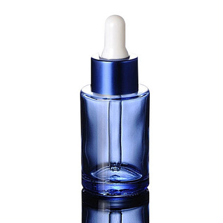 Ze Light Stock Product Empty Flat Shoulder 30ml Blue Glass Dropper Bottle Serum Bottle Cosmetic Glass Bottle Packaging