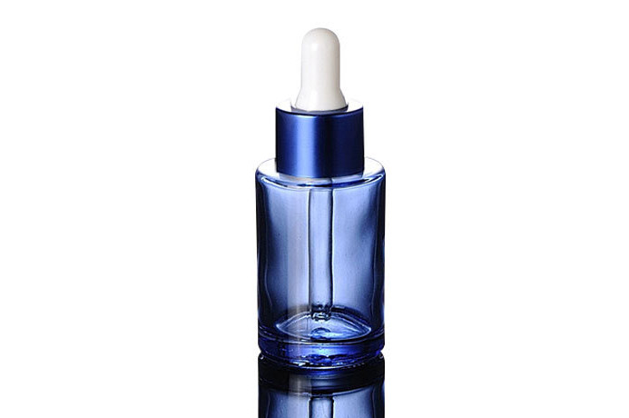 Ze Light Stock Product Empty Flat Shoulder 30ml Blue Glass Dropper Bottle Serum Bottle Cosmetic Glass Bottle Packaging