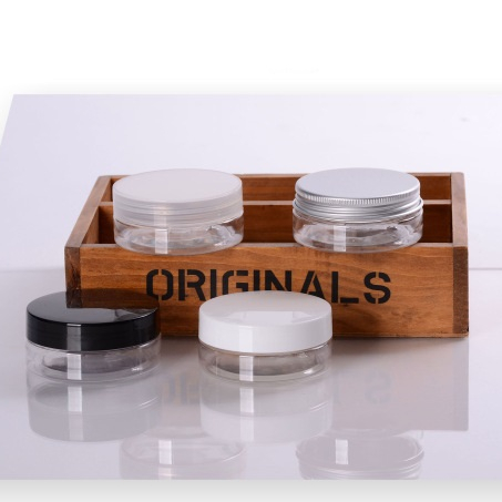 Zhejiang 50g screen printing customized cheap plastic 50g cosmetic jar with straight side black screw top lids