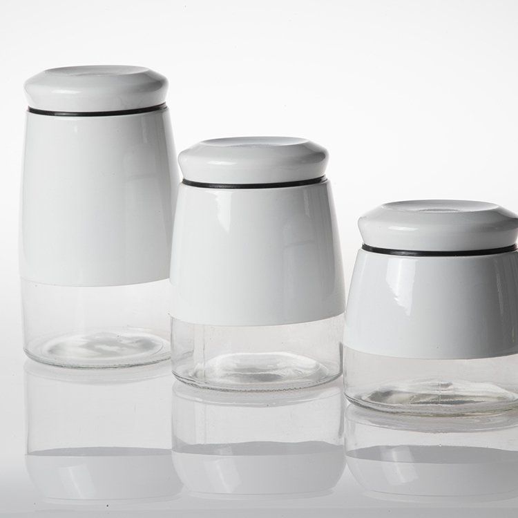 accept custom glass sugar coffee tea storage jar and bottle with white stainless steel coating and lid
