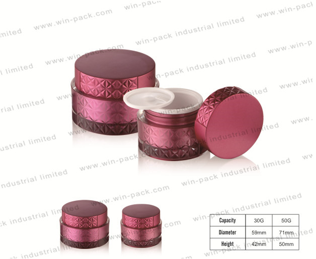 acrylic empty round red cosmetic cream jar 30 ml 50ml packaging with lid