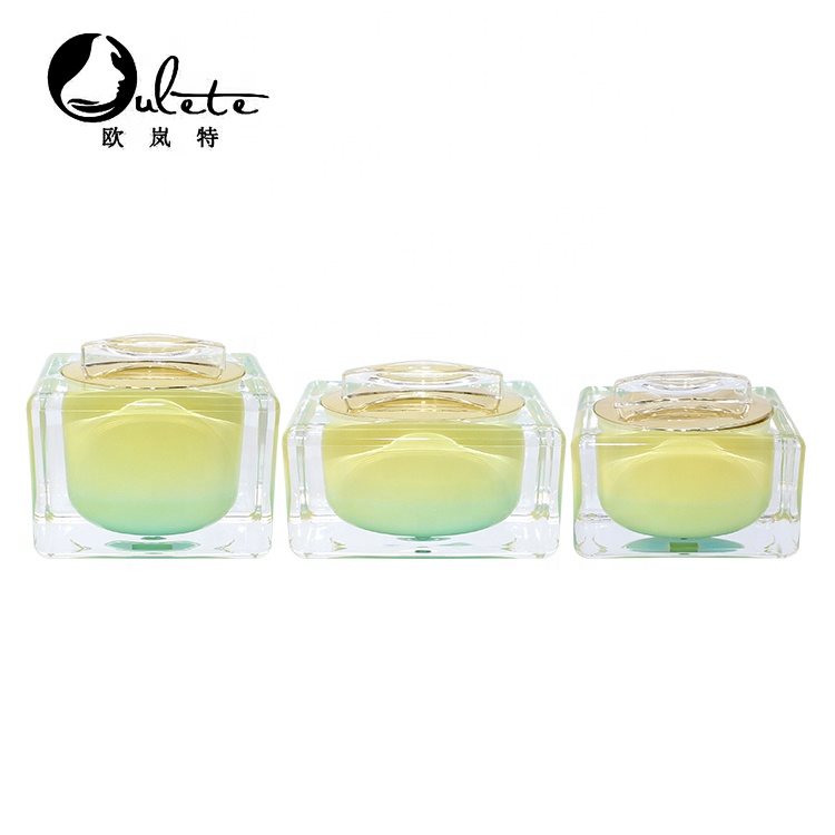 acrylic jars15ml 30ml 50ml gradient square cosmetic skin cream jar with gold top