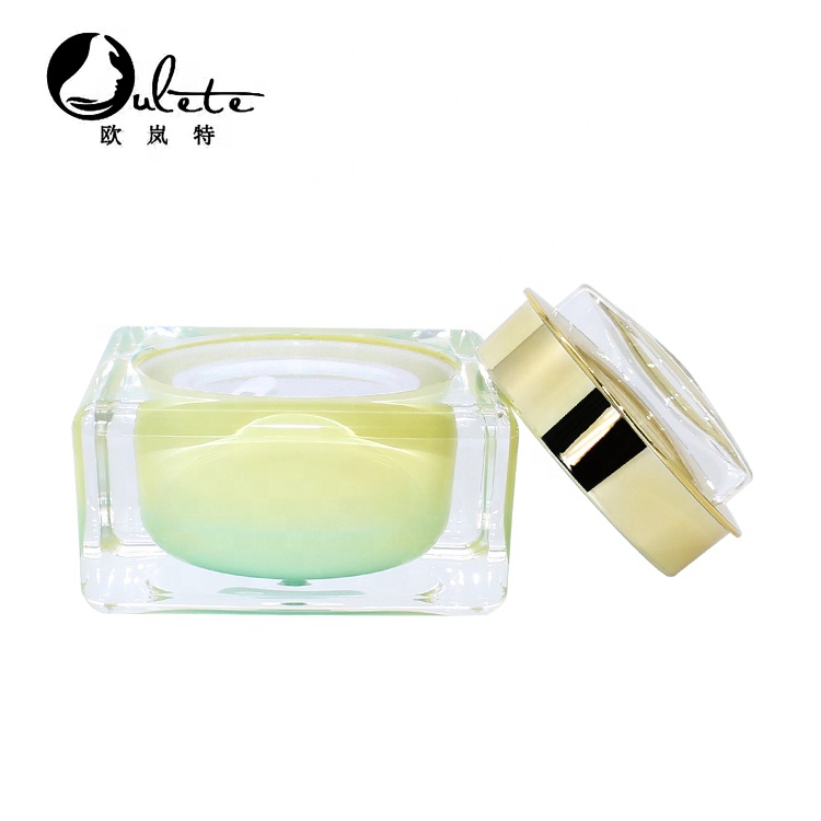 acrylic jars15ml 30ml 50ml gradient square cosmetic skin cream jar with gold top