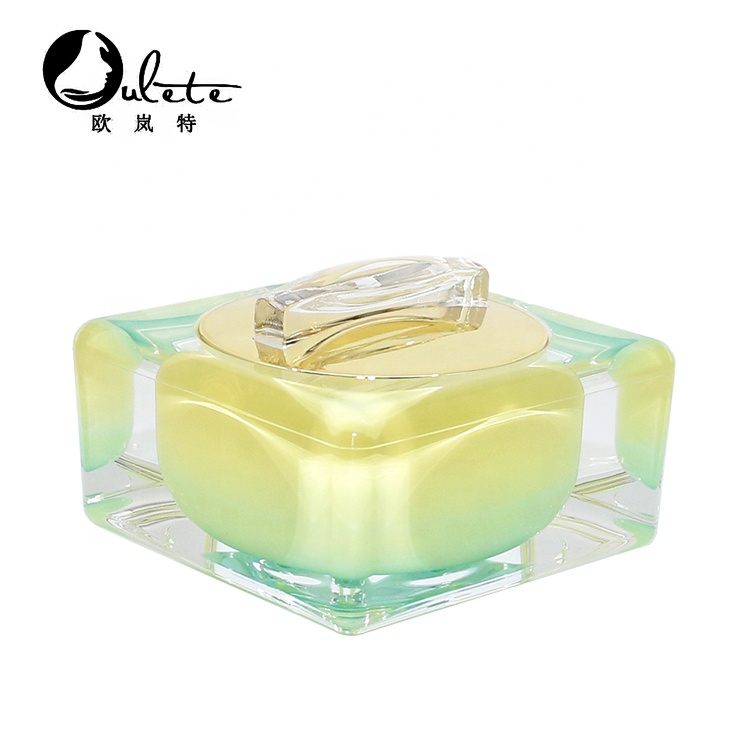 acrylic jars15ml 30ml 50ml gradient square cosmetic skin cream jar with gold top
