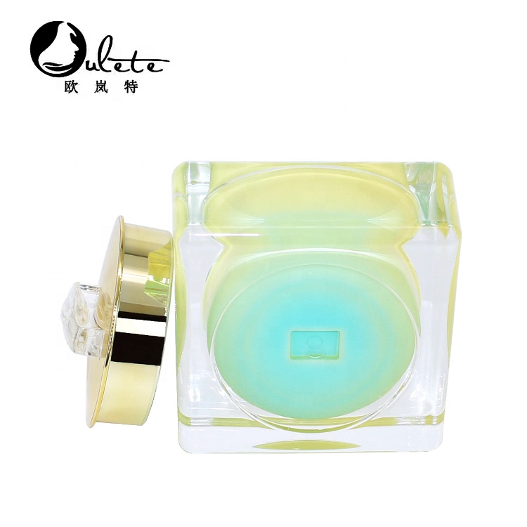 acrylic jars15ml 30ml 50ml gradient square cosmetic skin cream jar with gold top