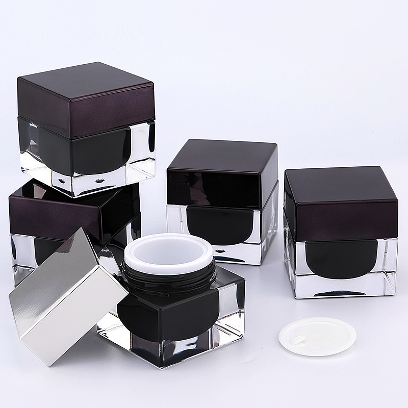 acrylic plastic cosmetic cream jar for serum square black cream jar luxury cosmetic containers
