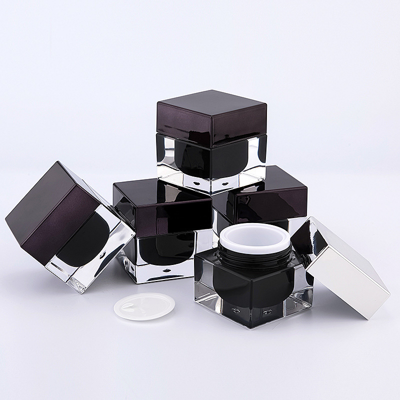 acrylic plastic cosmetic cream jar for serum square black cream jar luxury cosmetic containers
