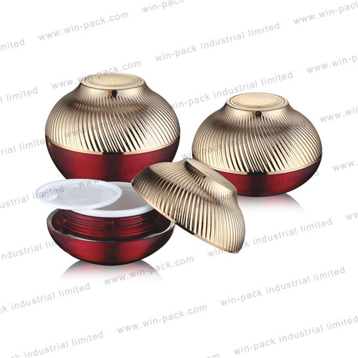 acrylic red round jar with gold lid  custom color for skincare  30g 50g 120g