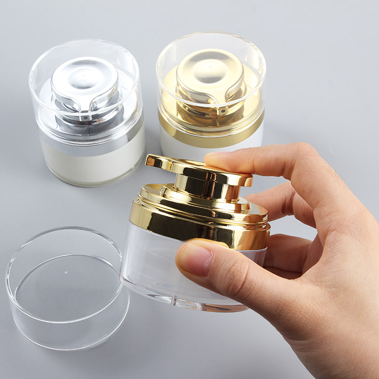 airless cosmetics packaging 30g 50g 80g round jar with sliver golden cap