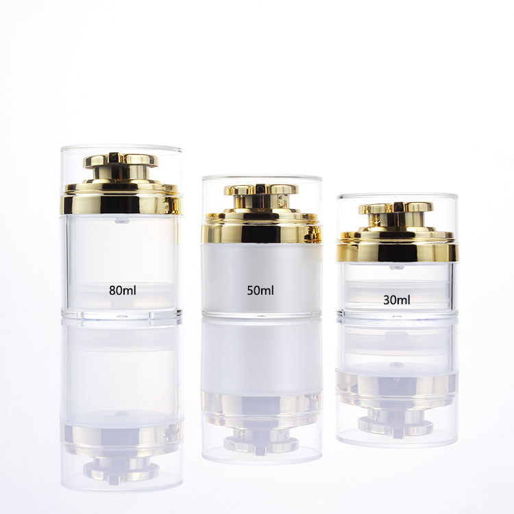 airless cosmetics packaging 30g 50g 80g round jar with sliver golden cap