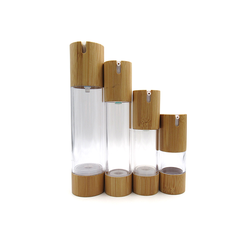 airless pump bottle bamboo bottle tops 15ml 30ml 50ml 100ml refillable airless pump bottle travel lotion container