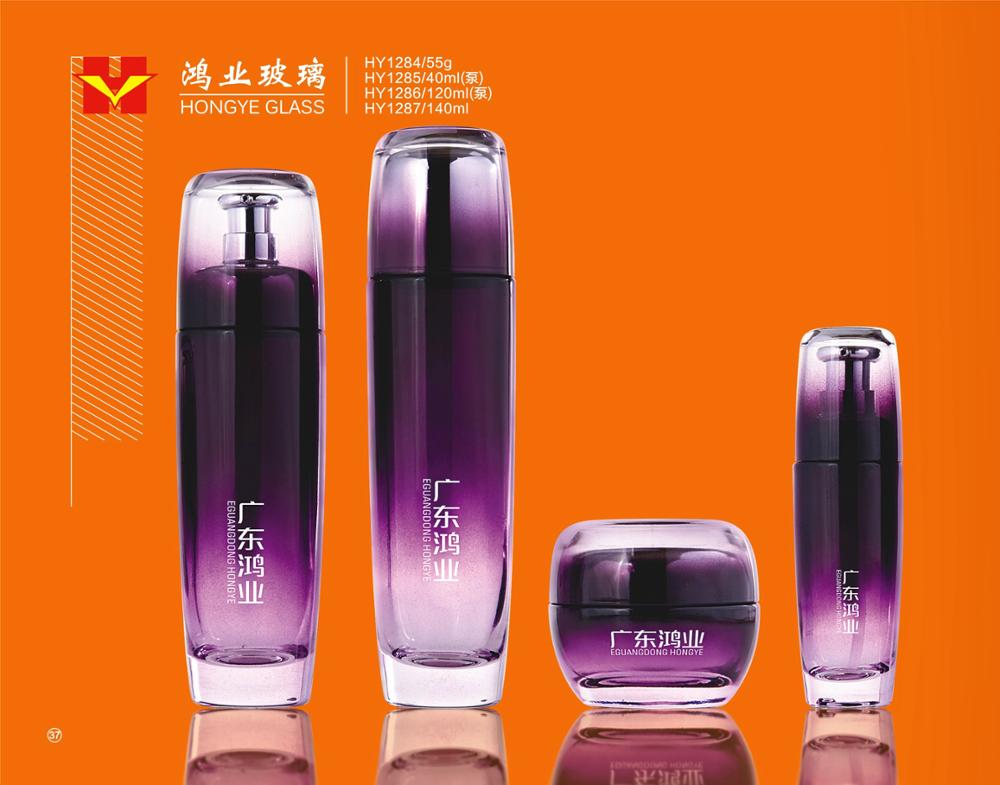 airless square glass cosmetic bottle purple glass cosmetic bottle and jar