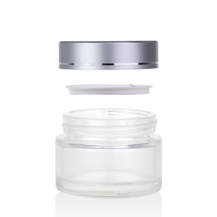 airtight 30ml glass balm jars 5g 10g 20g 30g 50g 100g 200g matte silver aluminum lid clear round glass cream jar