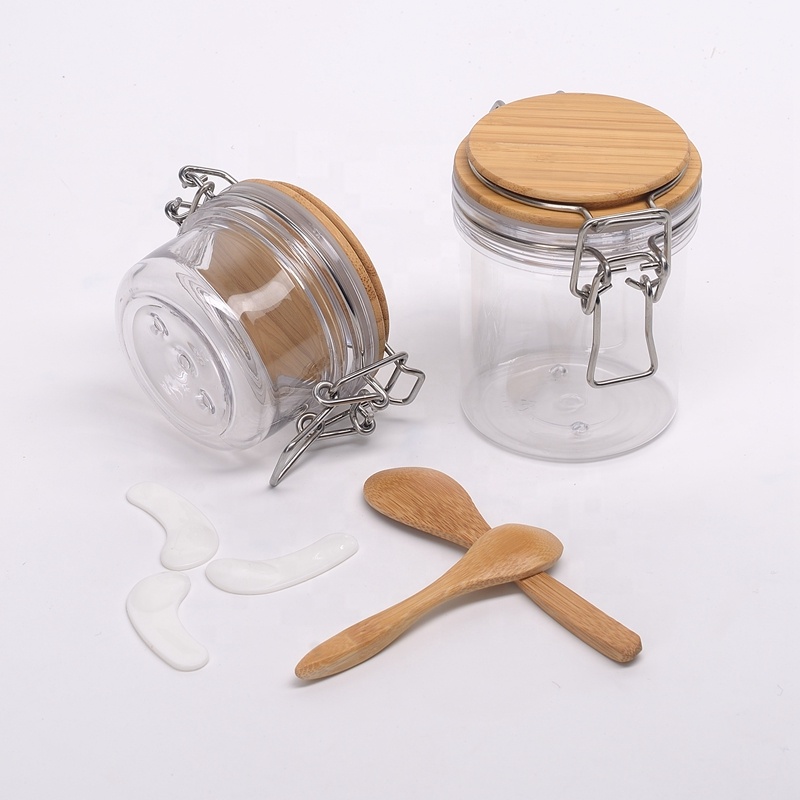 airtight canister empty plastic food container 150 ml PET bamboo lid cosmetic jar storage jar