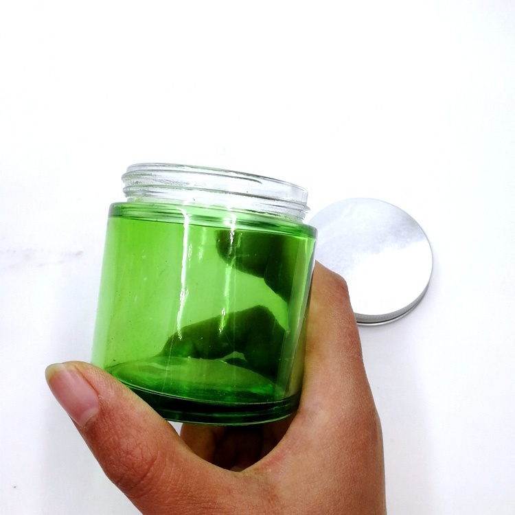 airtight weed bottle package 1oz 2oz 3oz CBD flower container 4oz straight side green glass jar with silver metal aluminum cap