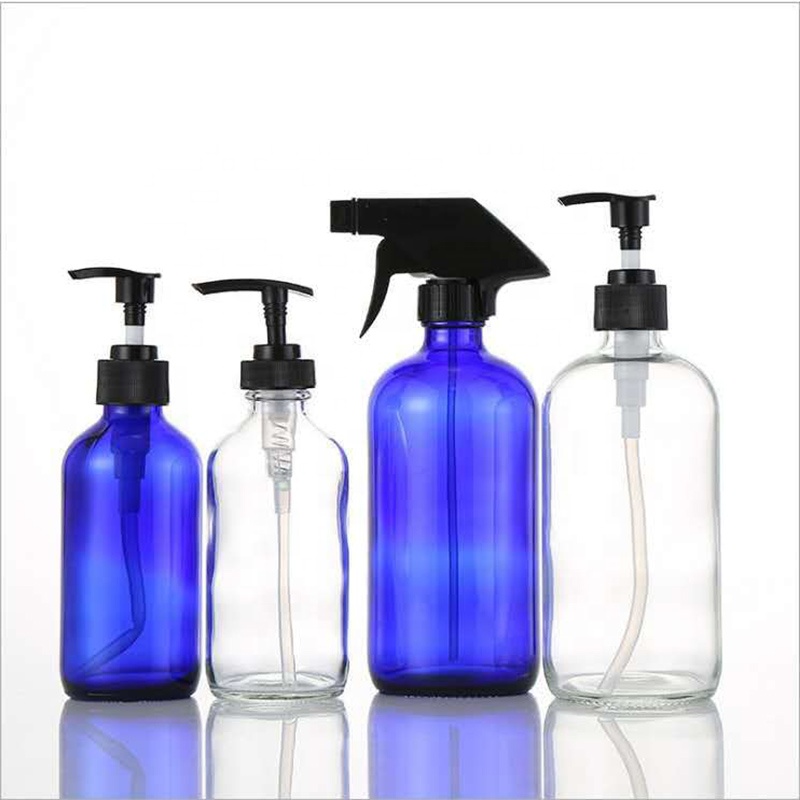 amber blue boston round essential oil spray glass bottle