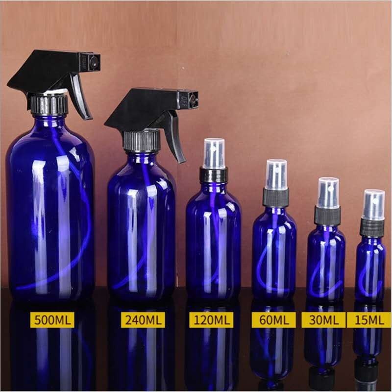 amber blue boston round essential oil spray glass bottle