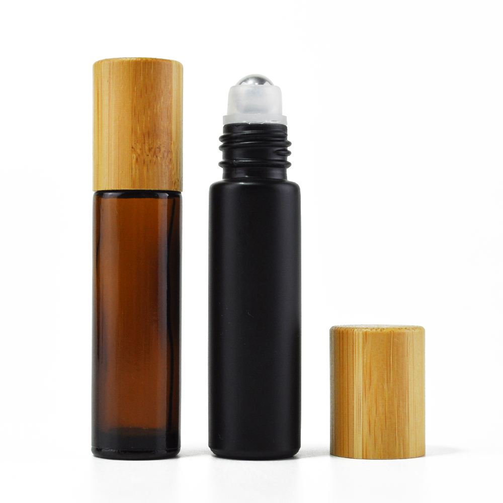 amber clear essentia oil roller bottles 10 ml bamboo lid