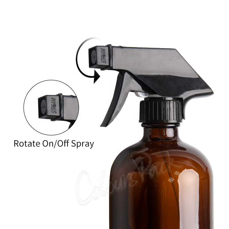 amber clear large 480ml 500ml 8oz 16oz glass round boston bottle with trigger sprayer pump