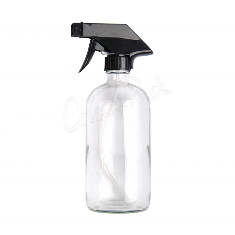 amber clear large 480ml 500ml 8oz 16oz glass round boston bottle with trigger sprayer pump
