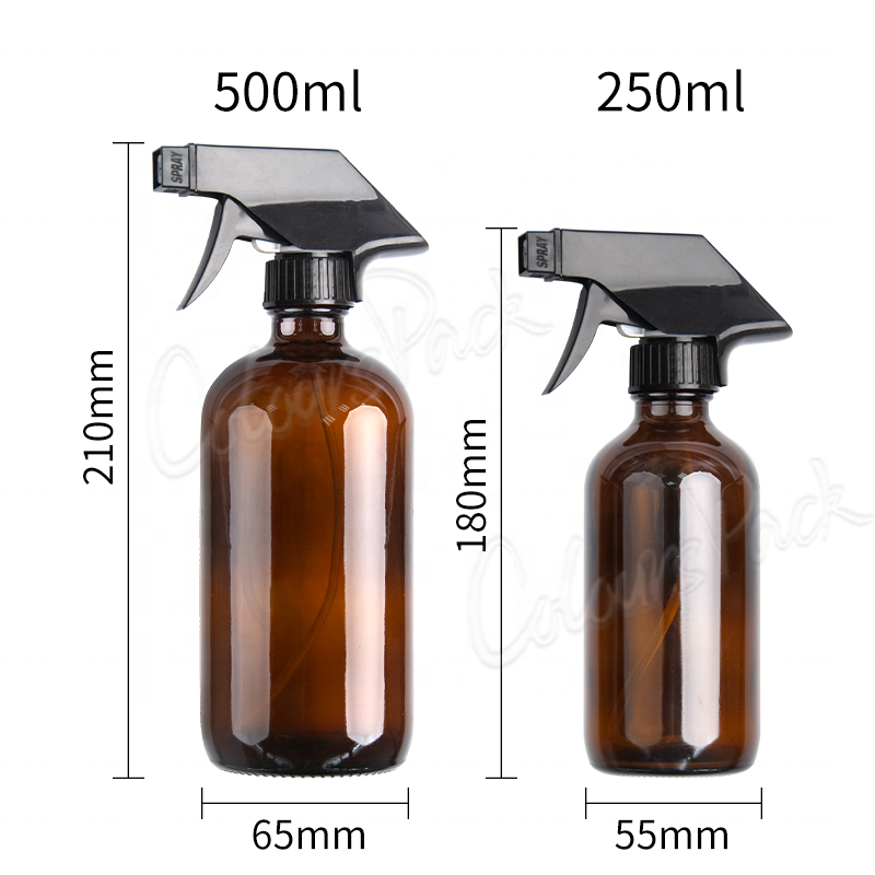 amber clear large 480ml 500ml 8oz 16oz glass round boston bottle with trigger sprayer pump