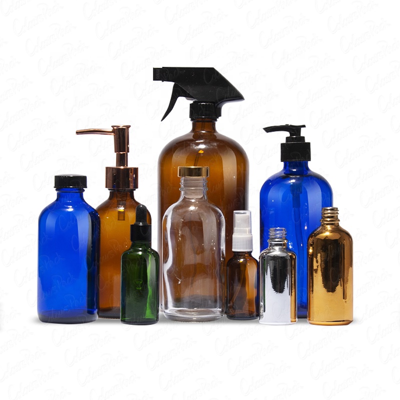 amber clear large 480ml 500ml 8oz 16oz glass round boston bottle with trigger sprayer pump