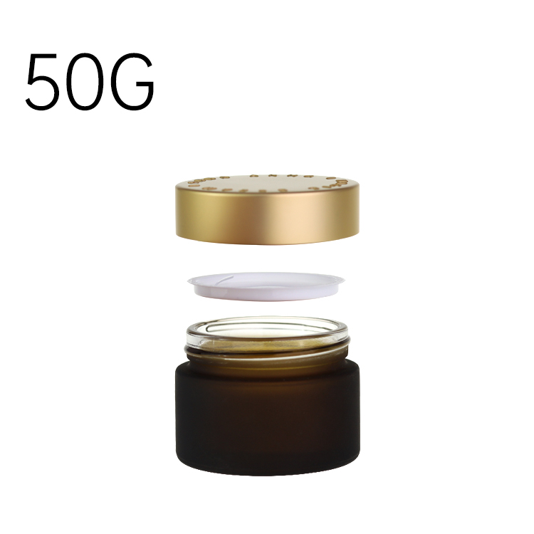 amber frosted 50g glass jar with embossing logo metal lid