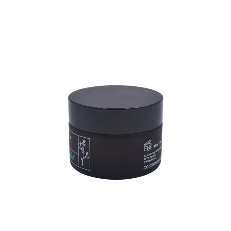 amber frosted glass black cap wide mouth container for skincare eye cream lotion glass jar