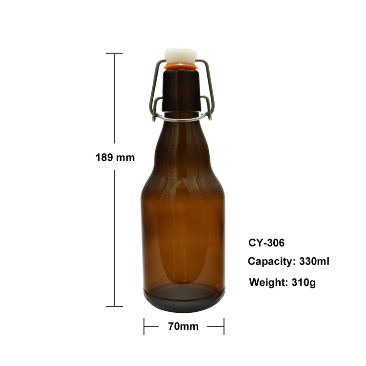 amber glass beer bottle with swing top cap 330ml