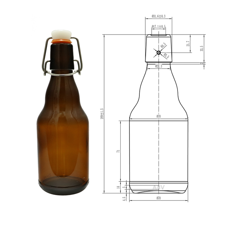 amber glass beer bottle with swing top cap 330ml