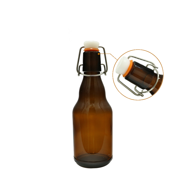 amber glass beer bottle with swing top cap 330ml