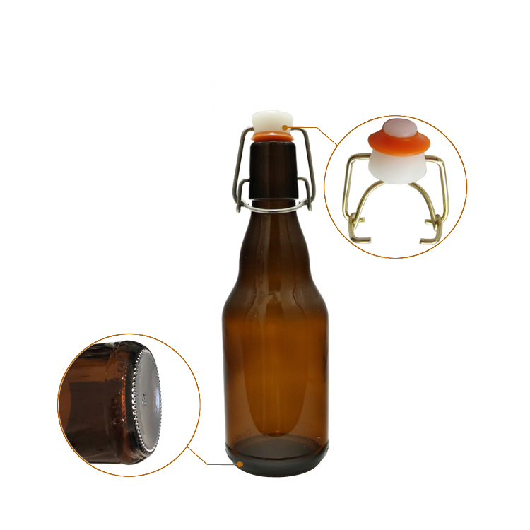 amber glass beer bottle with swing top cap 330ml