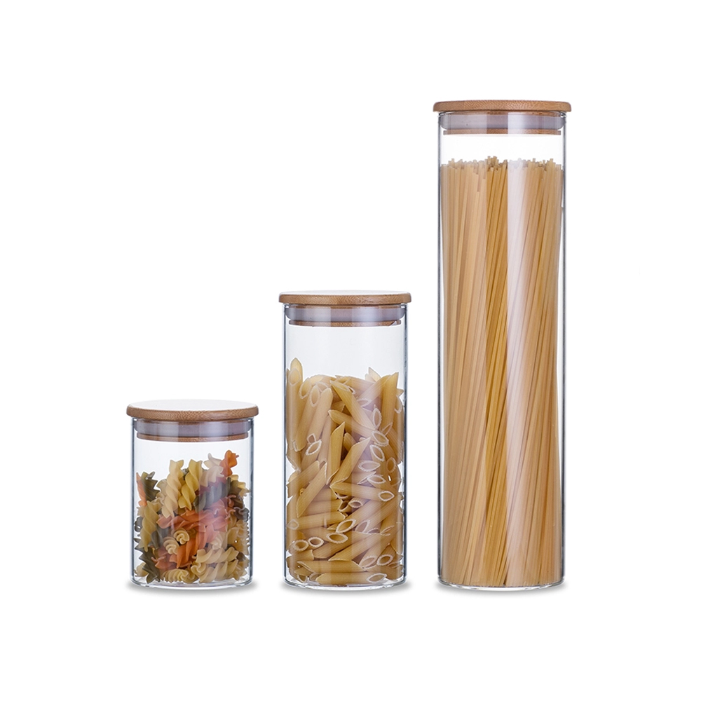 amber glass canisters / glass container in freezer / bamboo storage jars