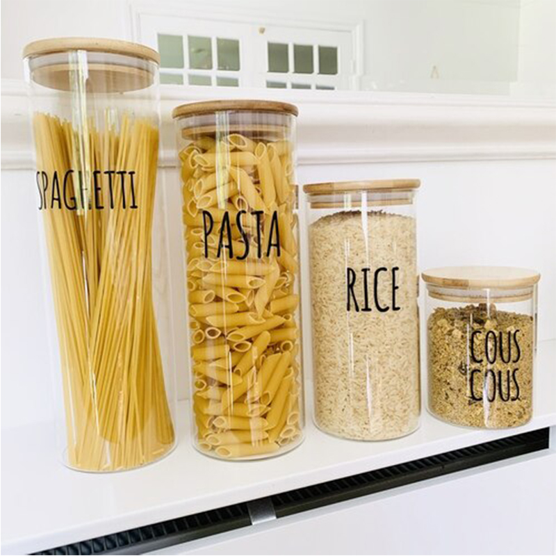 amber glass canisters / glass container in freezer / bamboo storage jars