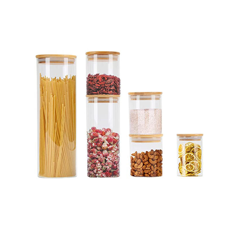 amber glass canisters / glass container in freezer / bamboo storage jars