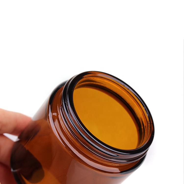 amber glass cream cosmetic jars with liner and black flat plastic lid