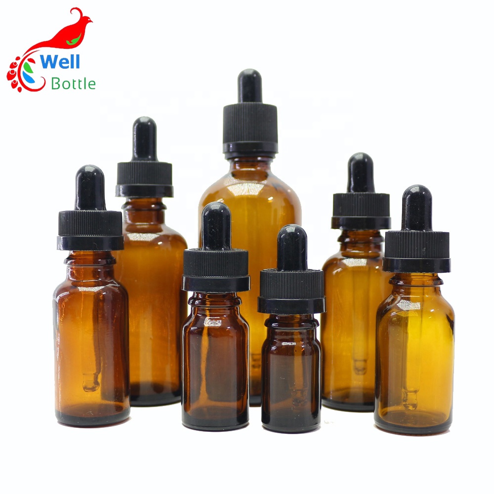 amber glass dropper bottle with glass pipette Round-365A