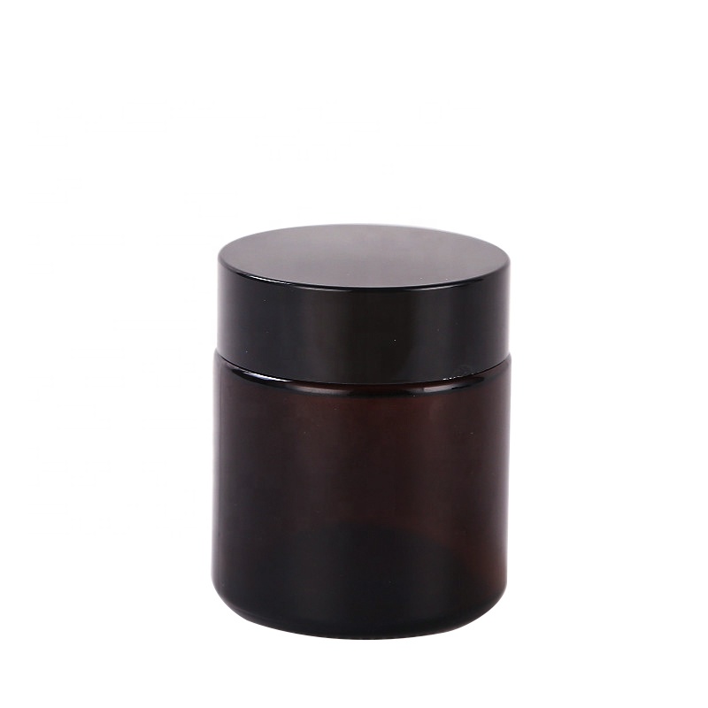amber glass jar with Black screw cap and spacer