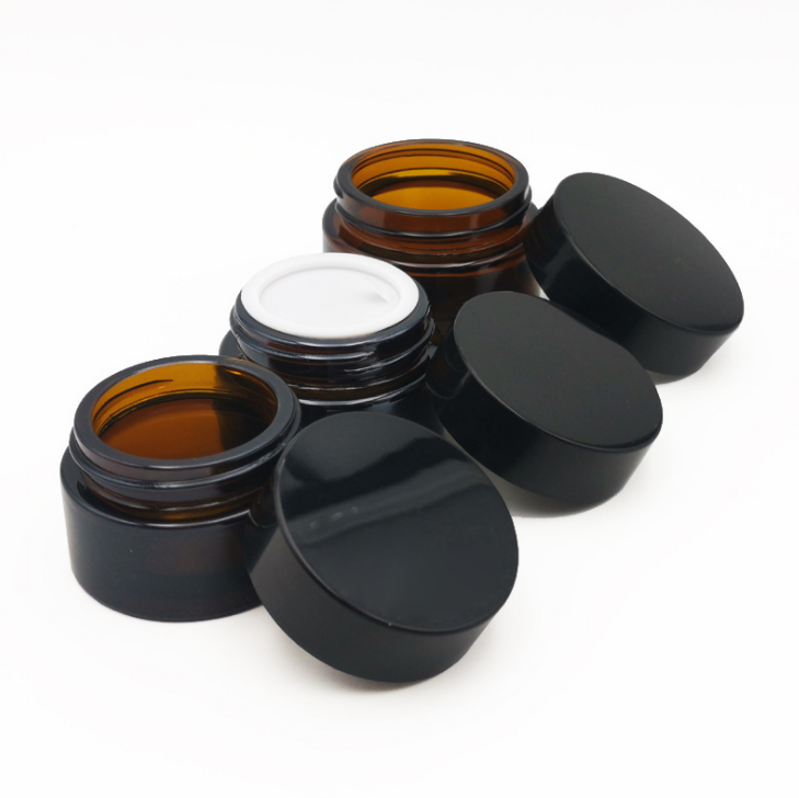 amber glass jar with black plastic cap cosmetic make up packing 10g