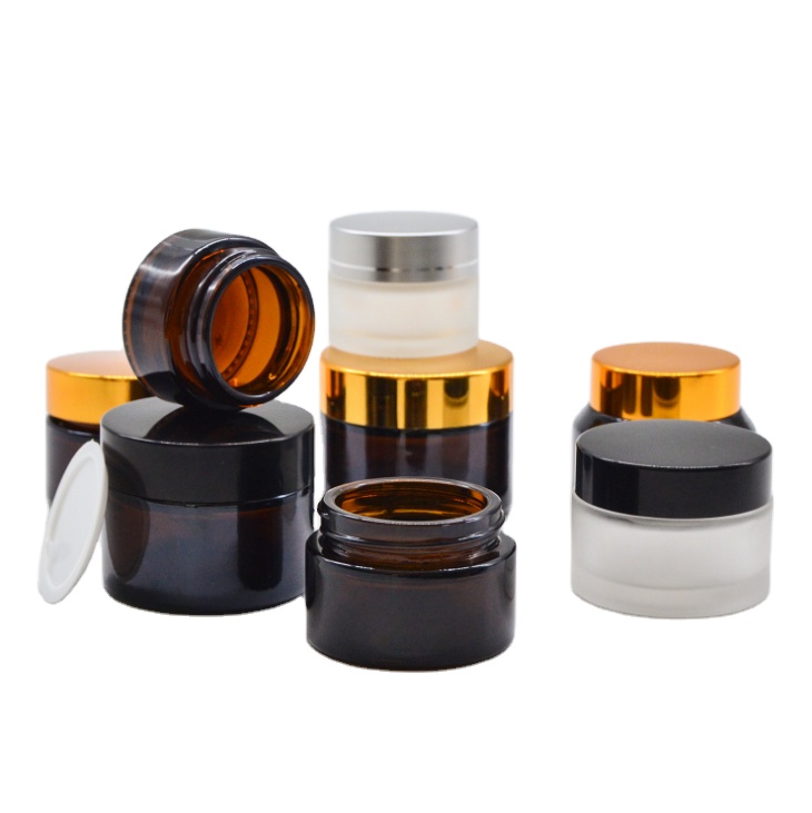 amber glass jar with black plastic cap cosmetic make up packing 10g