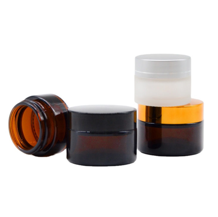 amber glass jar with black plastic cap cosmetic make up packing 10g