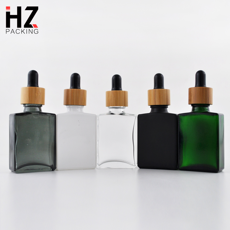 amber green gray black rectangle white 30ml square glass dropper bottle with wooden cap for essential oil