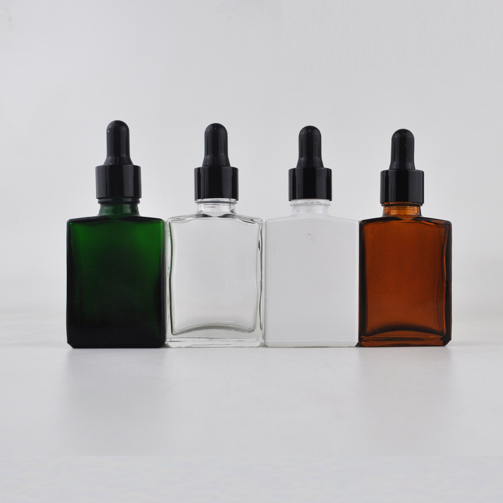 amber green gray black rectangle white 30ml square glass dropper bottle with wooden cap for essential oil