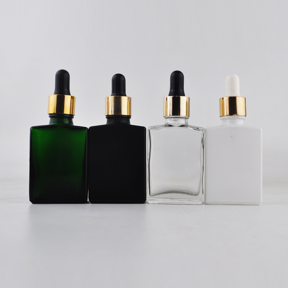 amber green gray black rectangle white 30ml square glass dropper bottle with wooden cap for essential oil