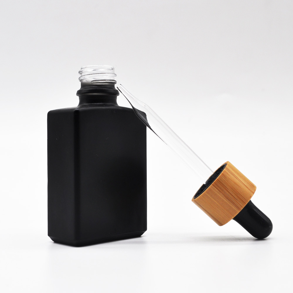 amber green gray black rectangle white 30ml square glass dropper bottle with wooden cap for essential oil