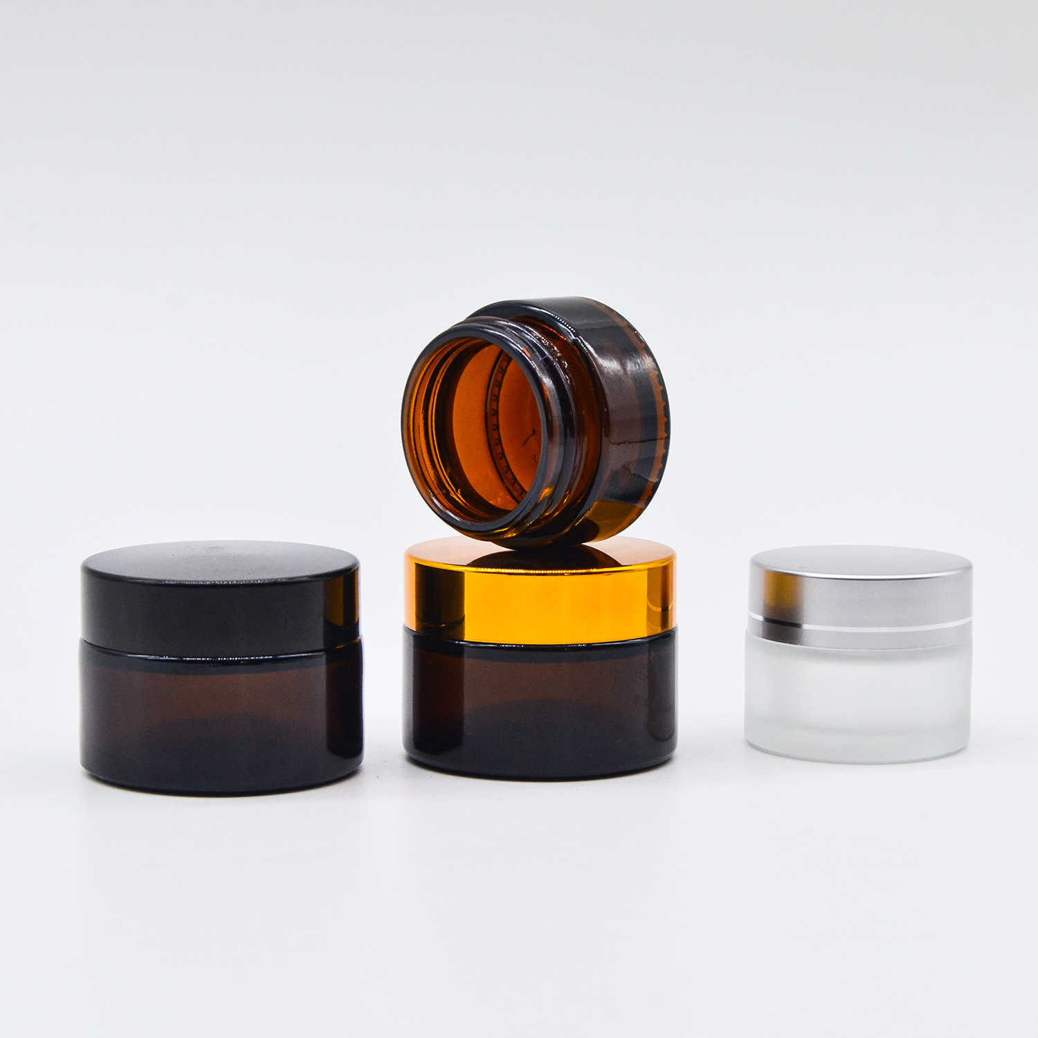 amber material 5G 10G 20G 30G 50G eco lotion round raw weeds herbs bottle skin face cream glass jar emulsion ABS lid cosmetic