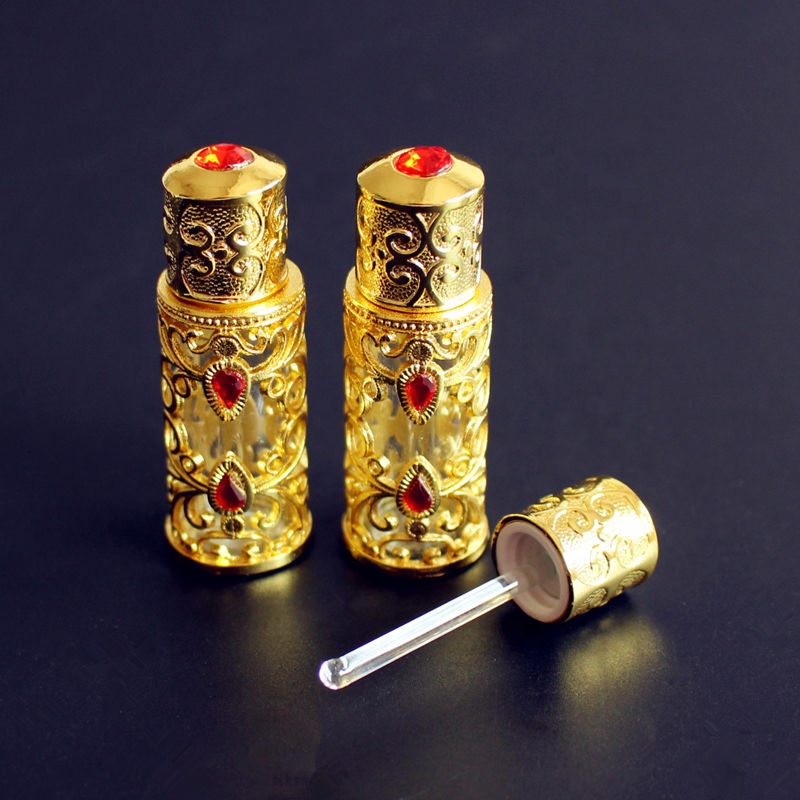 arabian metal 3ml glass attar bottles dubai arabic glass bottle with glass applicator/stick for essential oil