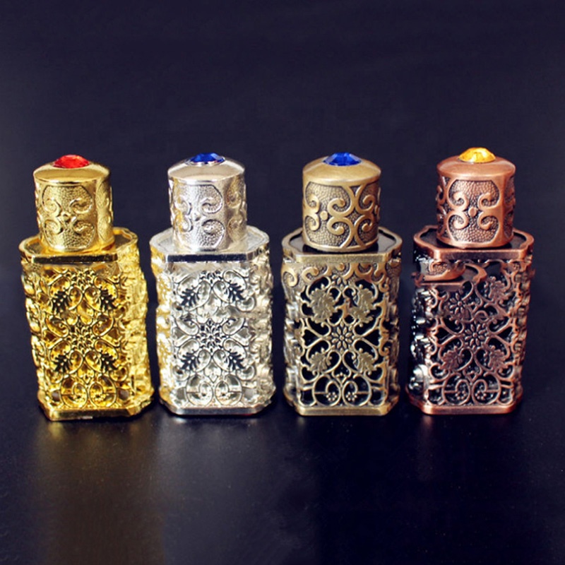 arabian metal 3ml glass attar bottles dubai arabic glass bottle with glass applicator/stick for essential oil